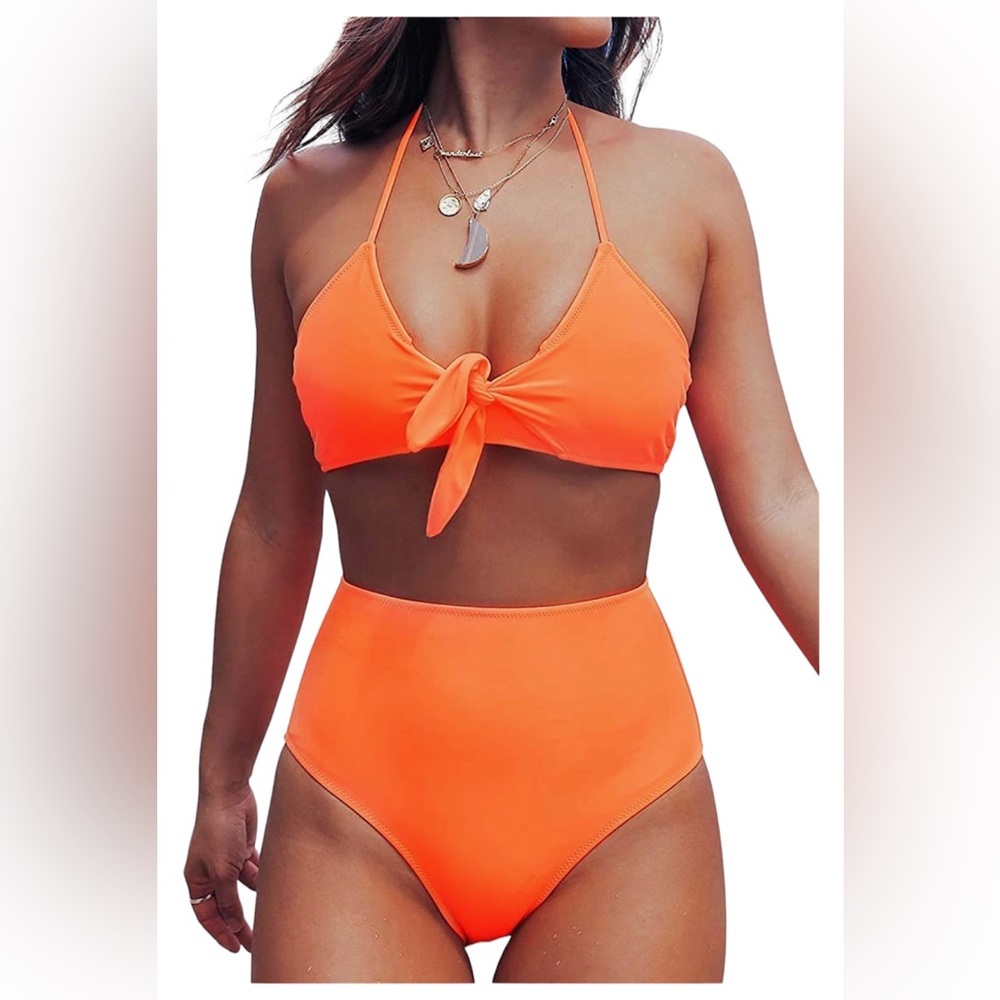Cupshe Orange Knotted High-Waisted Bikini - Size XXL